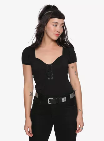 Black Lace-Up Girls Top