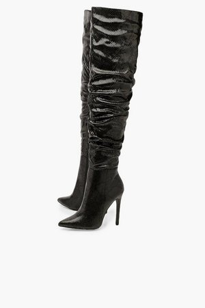 Snake Rouched Snake Knee High Boots | Boohoo