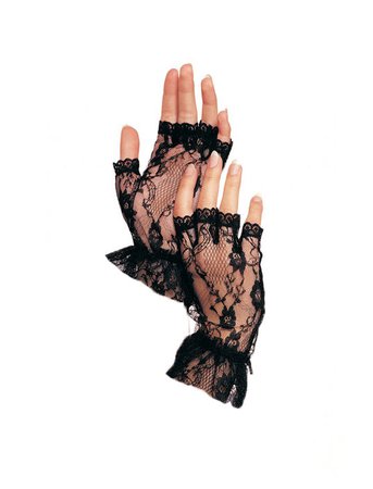 Wrist Length Fingerless Black Lace Gloves
