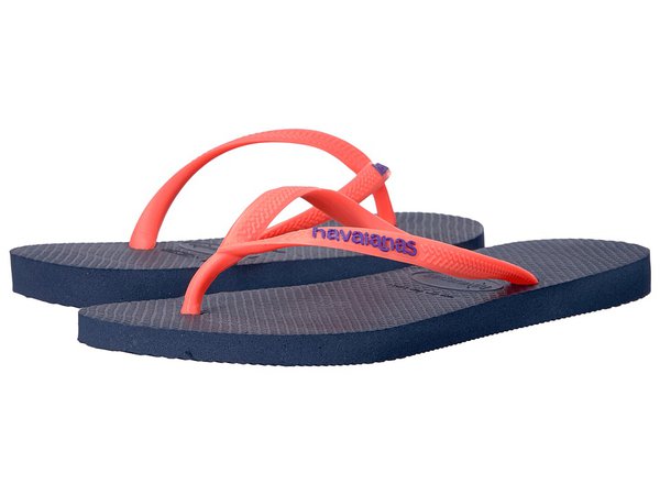 Havaianas - Slim Logo Flip Flops (Navy Blue) Women's Sandals