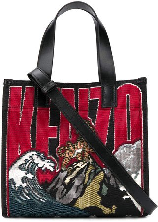 Jungle Tiger Mountain embroidered tote bag