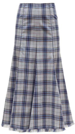 Amy Tartan Flannel Cashmere Midi Skirt - Womens - Blue Multi
