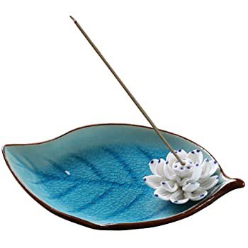 Amazon.com: Corciosy Incense Stick Burner Holder-Ceramic Decorative Lotus Incense Burner Leaf-Incense Ash Catcher Tray Sky Blue: Home & Kitchen