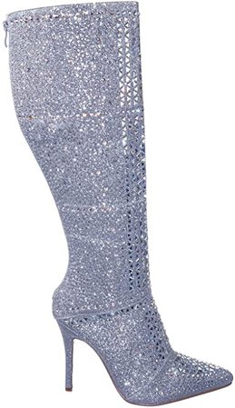 Aquapillar Rhinestone Crystal Metallic Glitter Boots - Women Knee High Stilettos | Knee-High