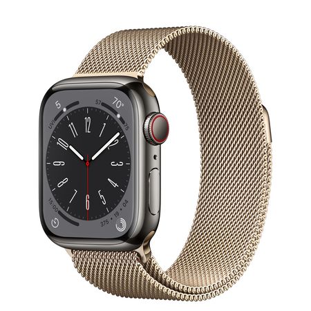 Apple Watch Series 8 GPS + Cellular, 41mm Graphite Stainless Steel Case with Gold Milanese Loop - Apple