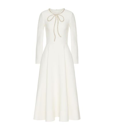 Valentino ivory Wool-Silk Bow Midi Dress | Harrods UK