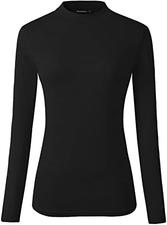 Veranee Women's Long Sleeve Slim Fit Turtleneck Basic Layering T-Shirt Small Black at Amazon Women’s Clothing store
