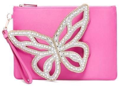 Flossy Butterfly Satin Clutch - Womens - Pink