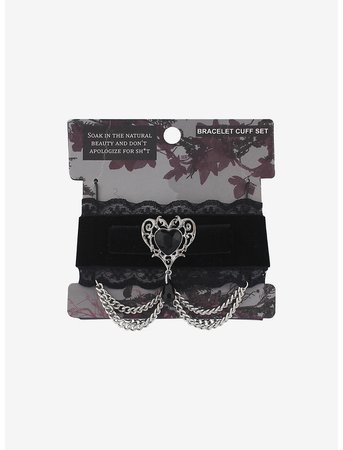 Black Lace & Heart Cuff Bracelet Set