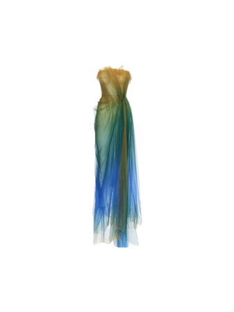 yellow green blue ombre tulle formal dress