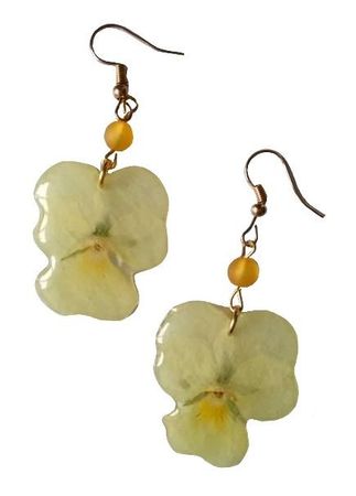 peony flower yellow green earrings