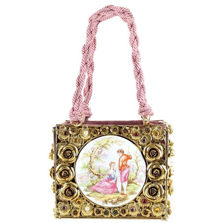 Dolce and Gabbana Couture Floral Design Metal and Porcelain Bag, 1980s / 1990s For Sale at 1stdibs