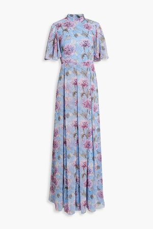 MIKAEL AGHAL Pleated floral-print crepe de chine maxi dress