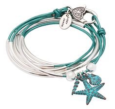 Silver and Teal Starfish Bracelet Stack