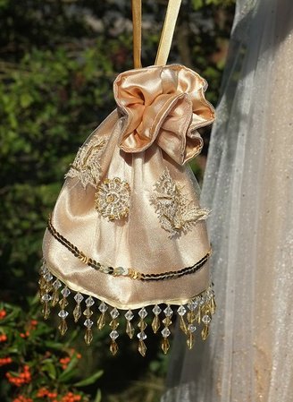 Golden Edwardian bag handmade Regency drawstring bag | Etsy