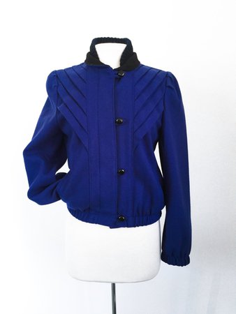 Vintage 1980's Royal Blue Wool Jacket Coat Chevron Pleated | Etsy