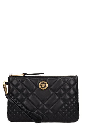 Versace Black Quilted Leather Clutch Bag