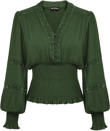 Women Renaissance Peasant Blouse V Neck Corset Tops Long Sleeve Vintage Blouse Brown Large at Amazon Women’s Clothing store