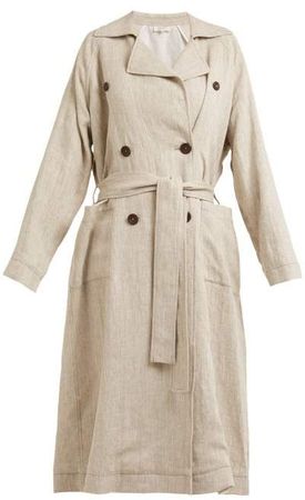Double Breasted Linen Trench Coat - Womens - Beige