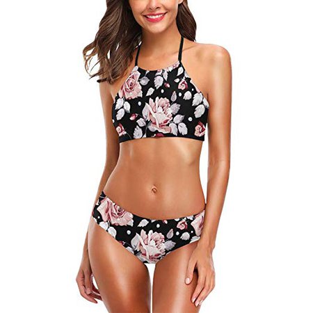 LARGEST MILK Woman's Swimsuits Push Up Bikini Halter Top Bathing Suits High Waisted Swim Suit: Clothing
