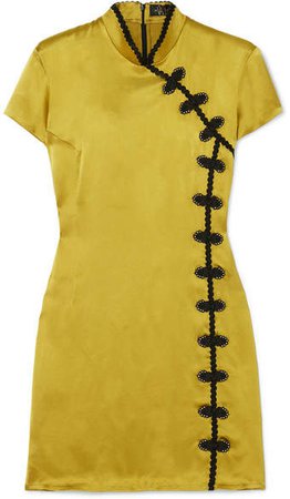 Suki Appliquéd Satin Mini Dress - Chartreuse