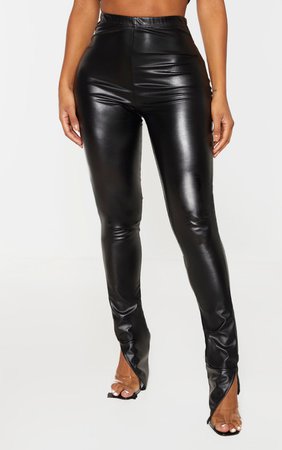 Shape Black Pu Split Hem Trouser | Curve | PrettyLittleThing USA