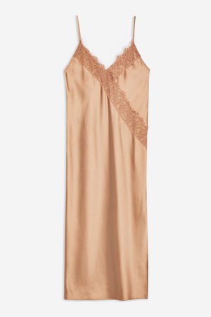 PETITE Bronze Lace Satin Slip Dress | Topshop bronze