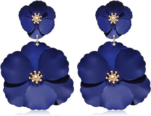Amazon.com: CEALXHENY Flower Dangle Earrings Boho Layered Floral Petal Drop Earrings Statement Stud Earring for Women Girls (A-Navy Blue): Clothing, Shoes & Jewelry