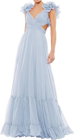 Amazon.com: SHSUREVE Chiffon Ruffle Prom Dresses Long for Women A Line Bridesmaid Dresses Tiered Backless Formal Evening Gowns : Clothing, Shoes & Jewelry
