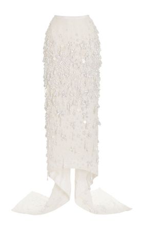 Pearl-Embellished Silk Maxi Skirt by Wiederhoeft