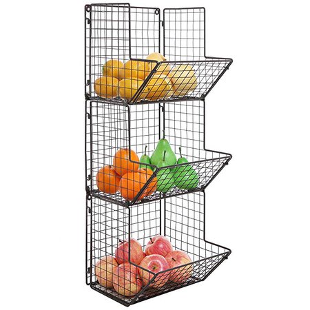 Amazon.com: MyGift Rustic Brown Metal Wire 3 Tier Wall Mounted Kitchen Fruit Produce Bin Rack/Bathroom Towel Baskets: Health & Personal Care
