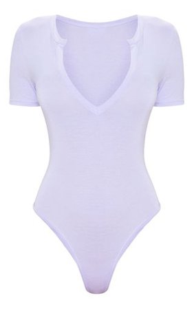 Basic Lilac Plunge Short Sleeve Bodysuit | PrettyLittleThing