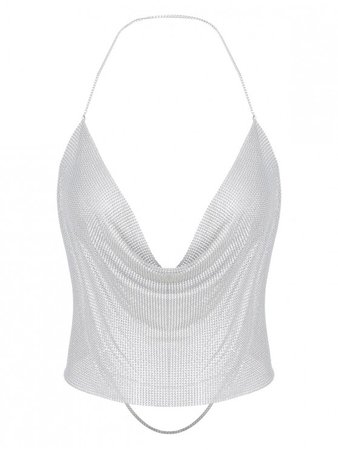 [33% OFF] 2020 Sparkly Cowl Front Metallic Halter Top In SILVER | ZAFUL