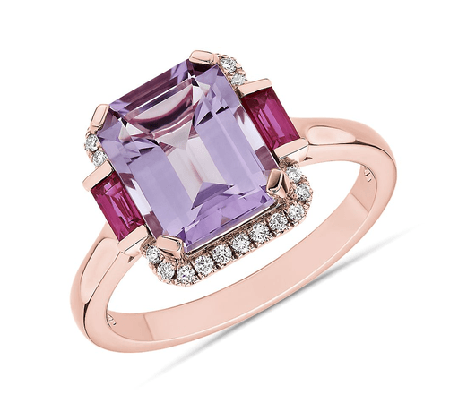 Rose de France Amethyst and Ruby Octagon Ring