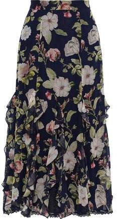 Uma Ruffled Floral-print Silk-chiffon Midi Skirt