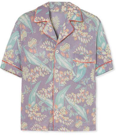Printed Cashmere And Silk-blend Shirt - Purple
