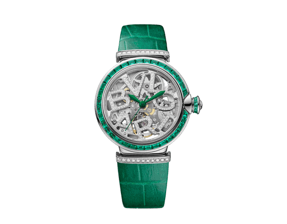 LVCEA Watch with emeralds and green croc strap
