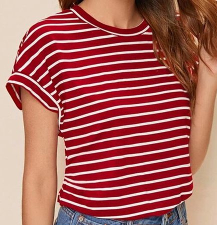 red and white striped tee