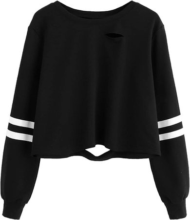 Amazon.com: SweatyRocks Women's Tshirt Long Sleeve Distressed Crop T-Shirt Top (XX-Large, Black #1): Clothing
