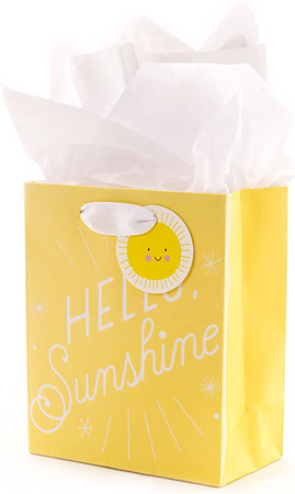 Hallmark 6" Small Yellow Gift Bag with Tissue Paper - Hello Sunshine - for Baby Showers, Birthdays, Get Well or Any Occasion