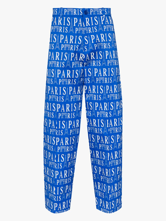 Paris Print Cropped Trousers In Blue | Balenciaga