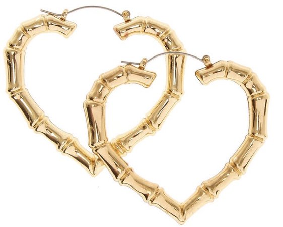 Gold heart bamboo earrings
