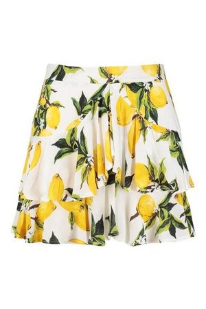 Plus Lemon Print Ruffle Detail Mini Skirt | Boohoo