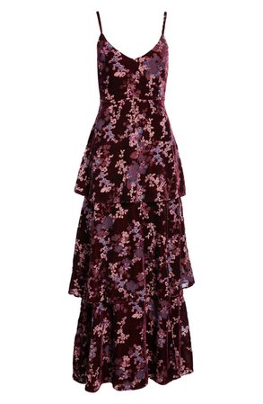 Lulus I Love You Amore Tiered Floral Velvet Gown | Nordstrom