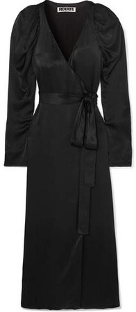 ROTATE - Satin Wrap Dress - Black