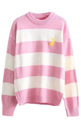 pink and white moon sweater