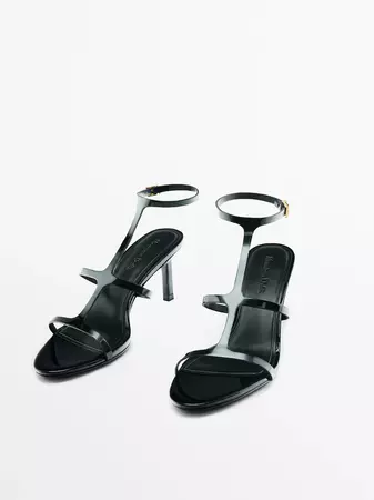 Patent-finish strappy heeled sandals - Massimo Dutti