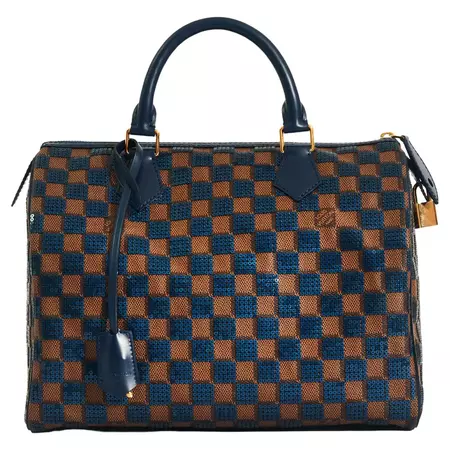 LOUIS VUITTON Damier Paillettes Speedy 30 with Navy Sequins For Sale at 1stDibs