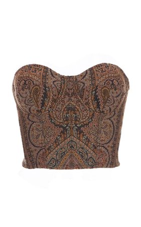 Etro Strapless Wool-Blend Paisley Bustier Top