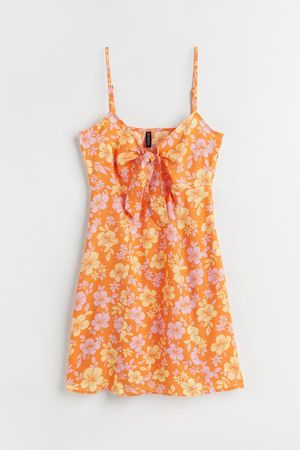 Tie-detail Cut-out Dress - Orange/Tropical flowers - Ladies | H&M US
